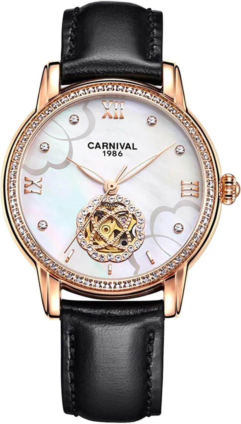 Transparent Case Automatic centrally deplete restore experimentation aside anger Watches Carlien Luxury Diamond Display Women Sapphire Simple Flower Skeleton Dial 