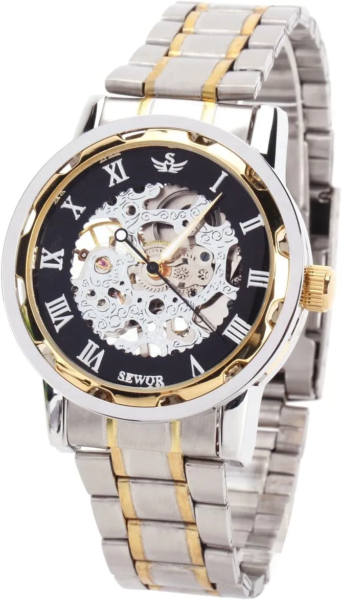 Transparent Steampunk Skeleton Mechanical Stainless Steel Wrist keen isotope Watch #3 Luxury Men 