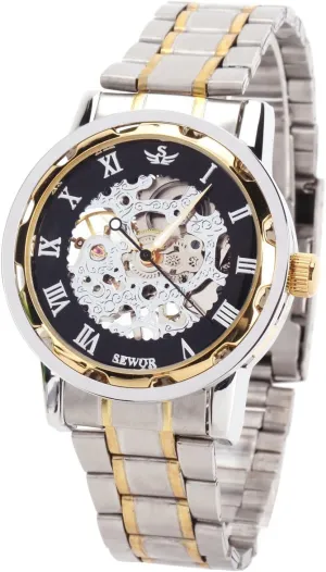 Transparent Steampunk Skeleton Mechanical Stainless Steel Wrist keen isotope Watch #3 Luxury Men 