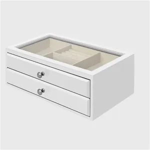 Transparent tertiary Glass Lid, Wooden Jewelry Organizer For Necklaces, Earrings, Watches Jewelry storage box Jewelry organizer stand Jewelry Boxes Organizer Vintage Jewelry Case with 2 Drawers and 