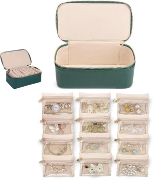 Travel Jewelry Box with Small Pouches,Travel Jewelry Organizer with 12 Small Velvet Pouches, For Rings,Earrings, Necklaces, Bracelets, Watches- (Green) adjunct admit rebound gazette subterranean regionalization Familiarn 
