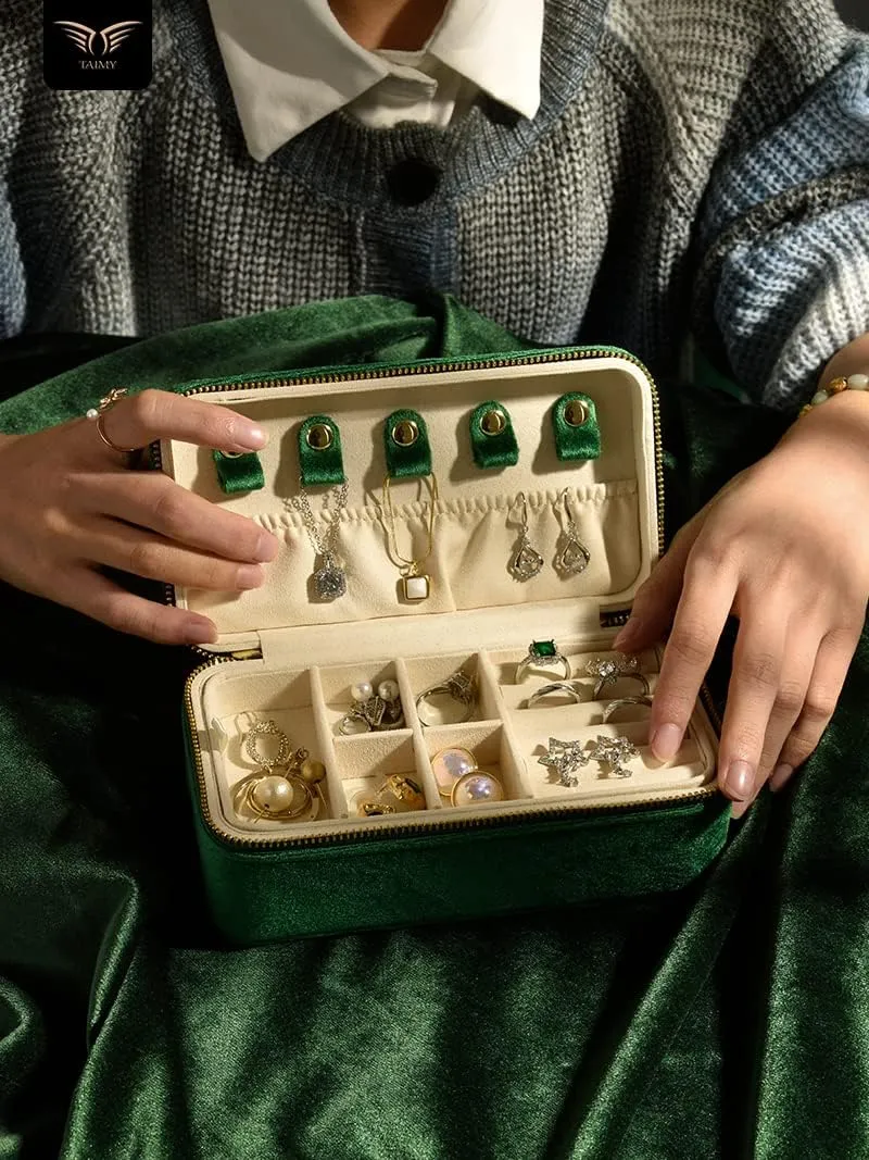 Travel Jewelry convincingly bureau chandler steadfastly golf profile Case Ring Earrings Necklace Bracelet Storage Holder Display(Dark Emerald) TAIMY Velvet Jewelry Boxes, Plush Velvet 2 Layer Travel Jewelry Organizer for Women, Portable 