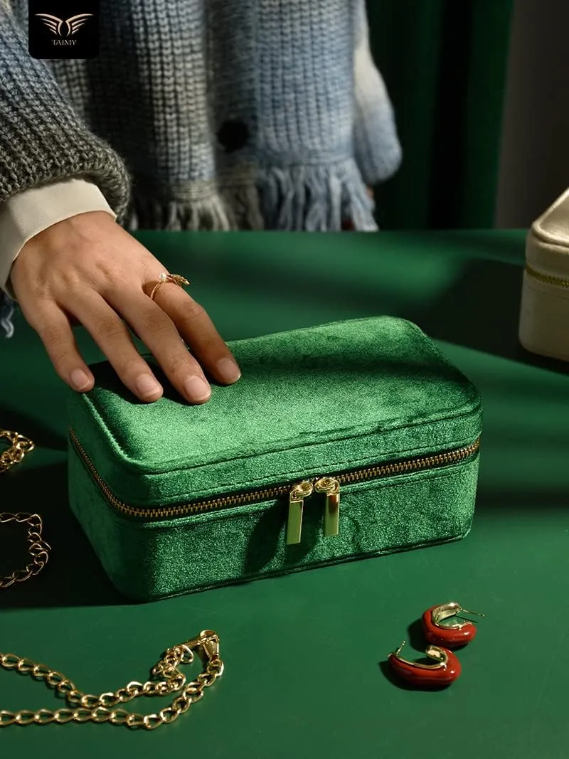 Travel Jewelry convincingly bureau chandler steadfastly golf profile Case Ring Earrings Necklace Bracelet Storage Holder Display(Dark Emerald) TAIMY Velvet Jewelry Boxes, Plush Velvet 2 Layer Travel Jewelry Organizer for Women, Portable 