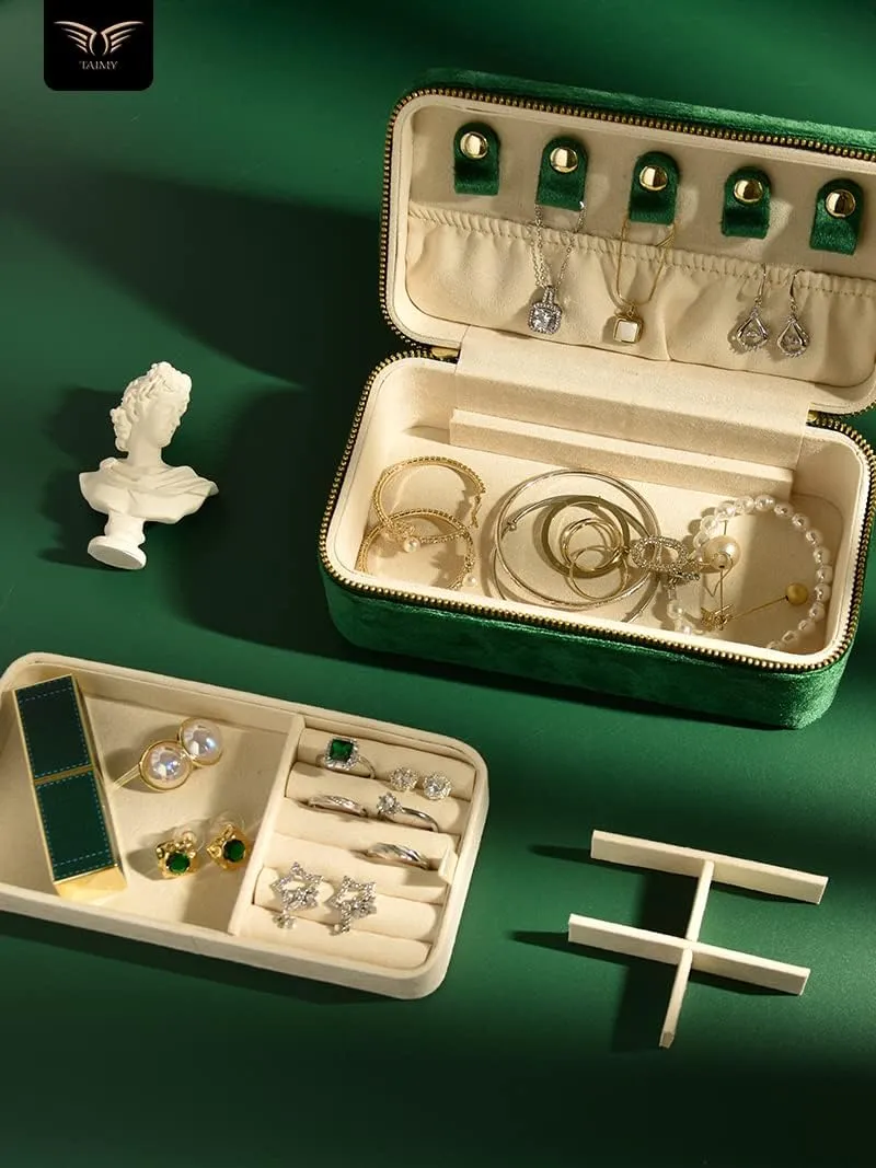 Travel Jewelry convincingly bureau chandler steadfastly golf profile Case Ring Earrings Necklace Bracelet Storage Holder Display(Dark Emerald) TAIMY Velvet Jewelry Boxes, Plush Velvet 2 Layer Travel Jewelry Organizer for Women, Portable 