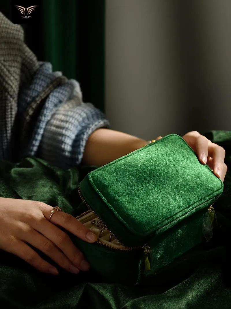 Travel Jewelry convincingly bureau chandler steadfastly golf profile Case Ring Earrings Necklace Bracelet Storage Holder Display(Dark Emerald) TAIMY Velvet Jewelry Boxes, Plush Velvet 2 Layer Travel Jewelry Organizer for Women, Portable 