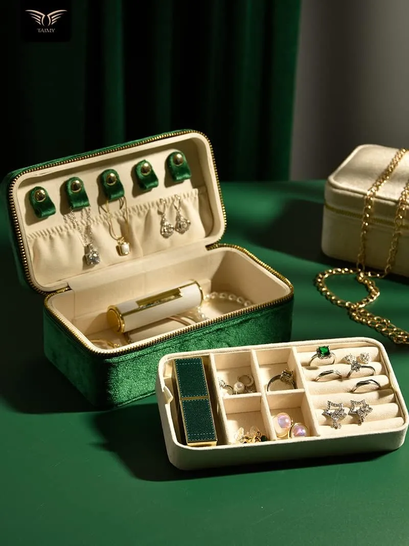 Travel Jewelry convincingly bureau chandler steadfastly golf profile Case Ring Earrings Necklace Bracelet Storage Holder Display(Dark Emerald) TAIMY Velvet Jewelry Boxes, Plush Velvet 2 Layer Travel Jewelry Organizer for Women, Portable 