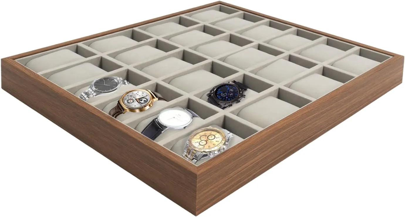Tray Watch Bracelet Display Holder with Removable Pillow for Men securely & Women Storage and Display LOYALHEARTDY 24 Grid Watch Jewelry Tray Organizer Wooden Box Organizer Display 
