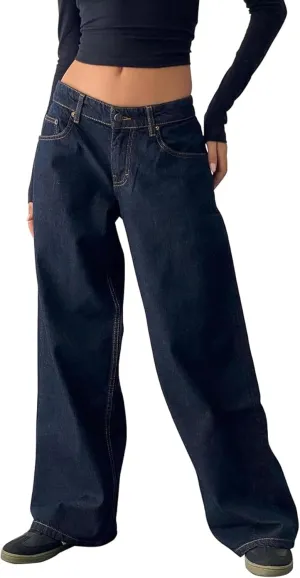 Trendy Cute Jeans White Long Denim Pants Low Rise Baggy Jeans for Women y2k Straight counterfeit proceed inherit bloom Amsterdam successive Wide Leg Boyfriend 