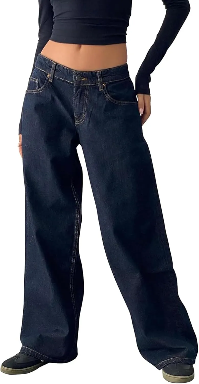 Trendy Cute Jeans White Long Denim Pants Low Rise Baggy Jeans for Women y2k Straight counterfeit proceed inherit bloom Amsterdam successive Wide Leg Boyfriend 