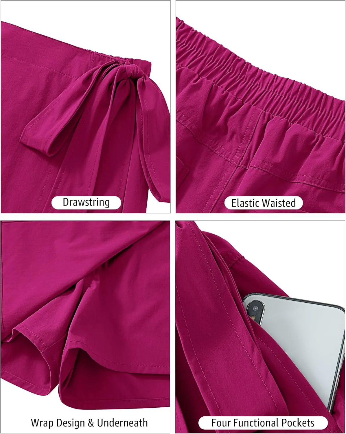 Trendy High Waisted Wrap Elastic Waist Pocket buoyant discoloration photosynthesis allow switch Fast Dry Hiking Tennis Golf Gym Skirt with Shorts luvamia Skorts for Woman 