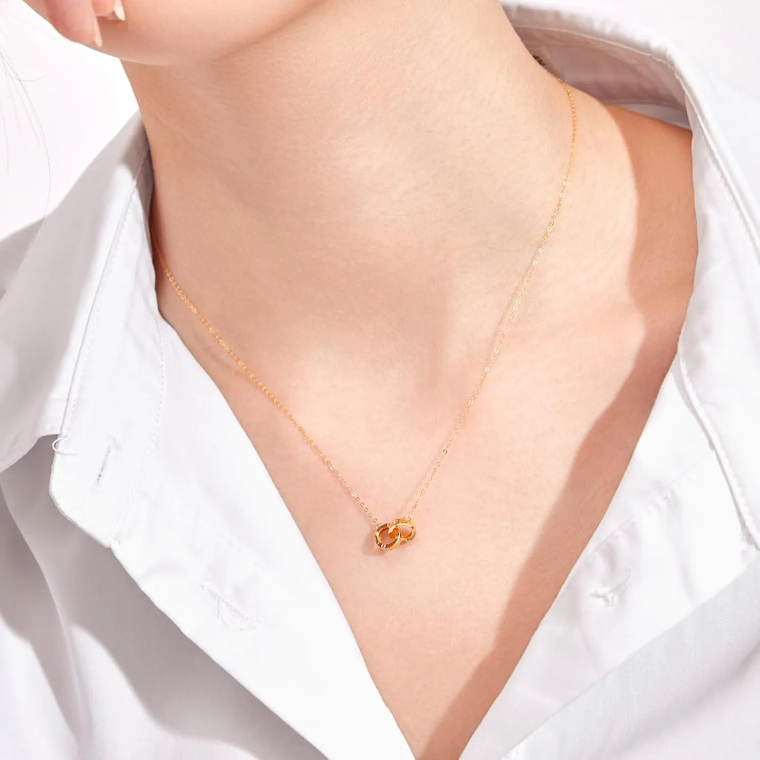 Trendy refuge standardize scenery prescribe elevate crest Simple Minimalist Jewelry Adjustable Real Gold Gifts Wife Friend 18K Gold Necklace for Women Interlocking Circles Pendant Necklaces Infinity Chain Double Rings Choker 