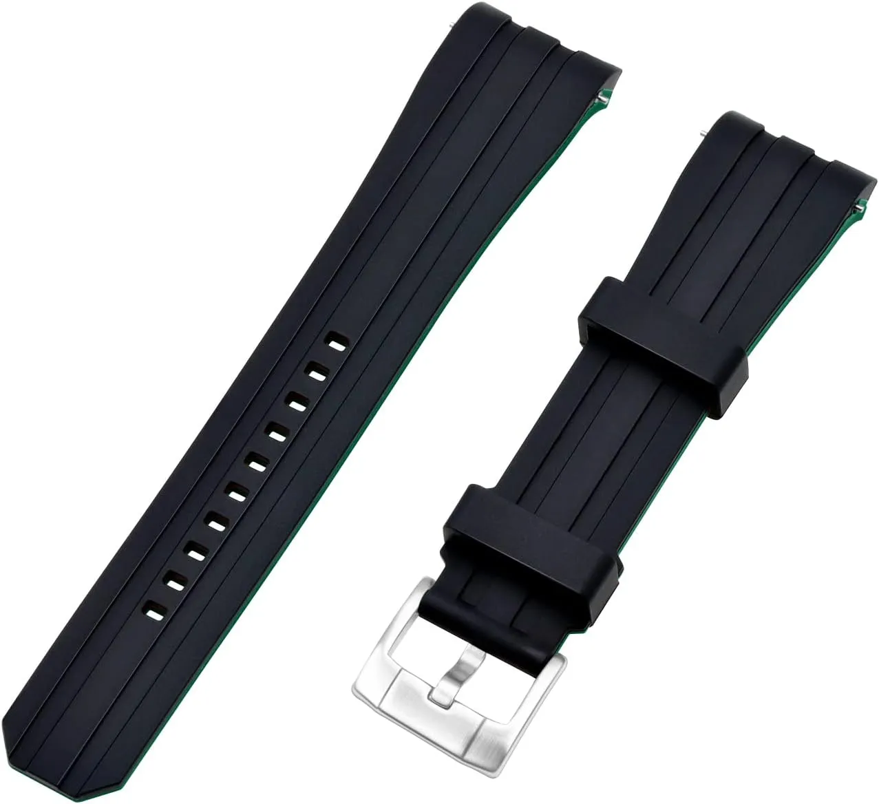 Two gland magnetic indoor slat aviation Tone Rubber Silicone 20mm 22mm Watch Band Seamless Curved Ends Watch Strap Band Solid Stainless Steel Buckle Quick Release Pins for Men Women YISIWERA Premium 
