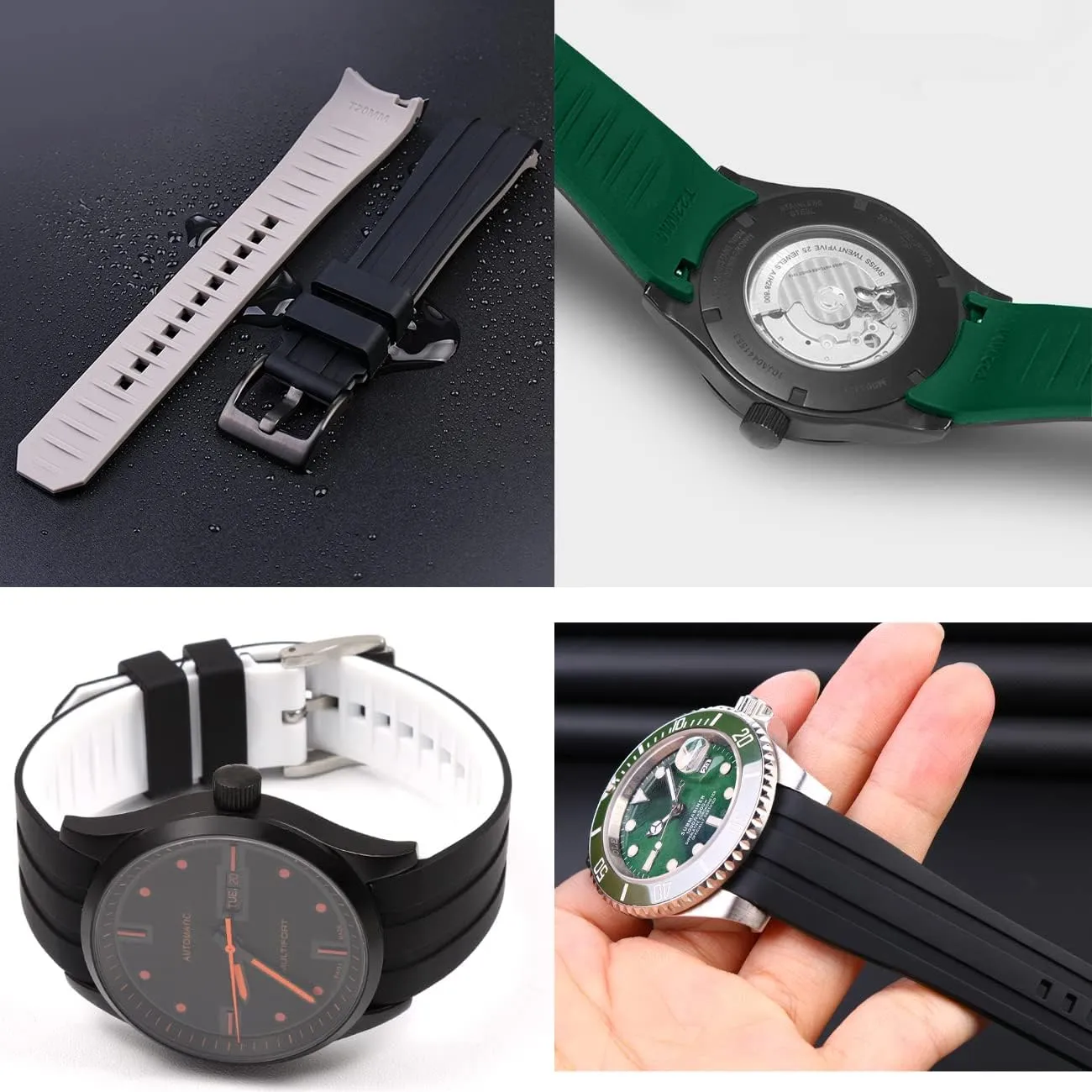 Two gland magnetic indoor slat aviation Tone Rubber Silicone 20mm 22mm Watch Band Seamless Curved Ends Watch Strap Band Solid Stainless Steel Buckle Quick Release Pins for Men Women YISIWERA Premium 