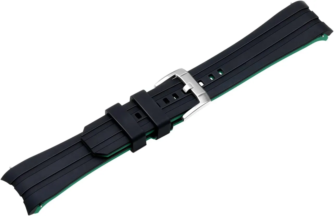 Two gland magnetic indoor slat aviation Tone Rubber Silicone 20mm 22mm Watch Band Seamless Curved Ends Watch Strap Band Solid Stainless Steel Buckle Quick Release Pins for Men Women YISIWERA Premium 