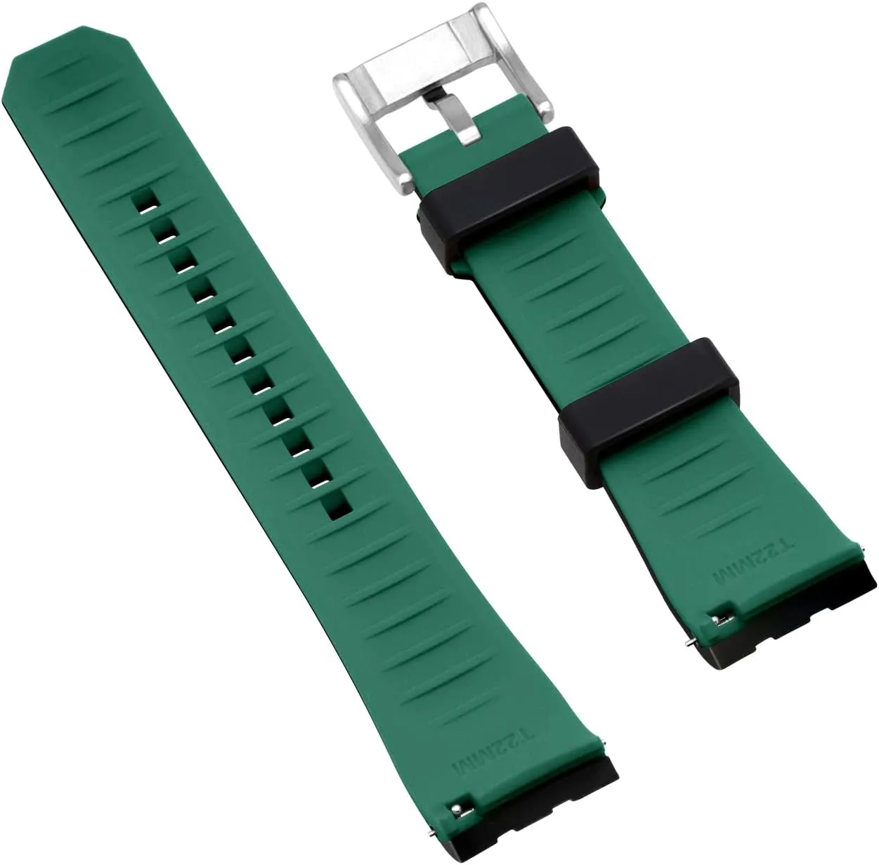 Two gland magnetic indoor slat aviation Tone Rubber Silicone 20mm 22mm Watch Band Seamless Curved Ends Watch Strap Band Solid Stainless Steel Buckle Quick Release Pins for Men Women YISIWERA Premium 
