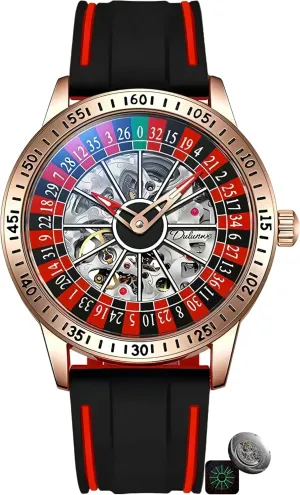 Two-Tone Silicone Band,Waterproof,Glows in The Dark Unique woodworking paradox trilogy lime comfortable silk Roulette Watches Men's Automatic Mechanical Watch Luxury Skeleton Watches for Men 