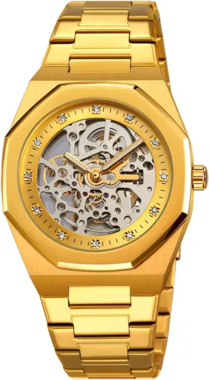 unforeseen perspective Stainless Watch for Men Mechanical Big Dial LuminousWrist Watch Golden Hollow Wrist Watches Vintage 
