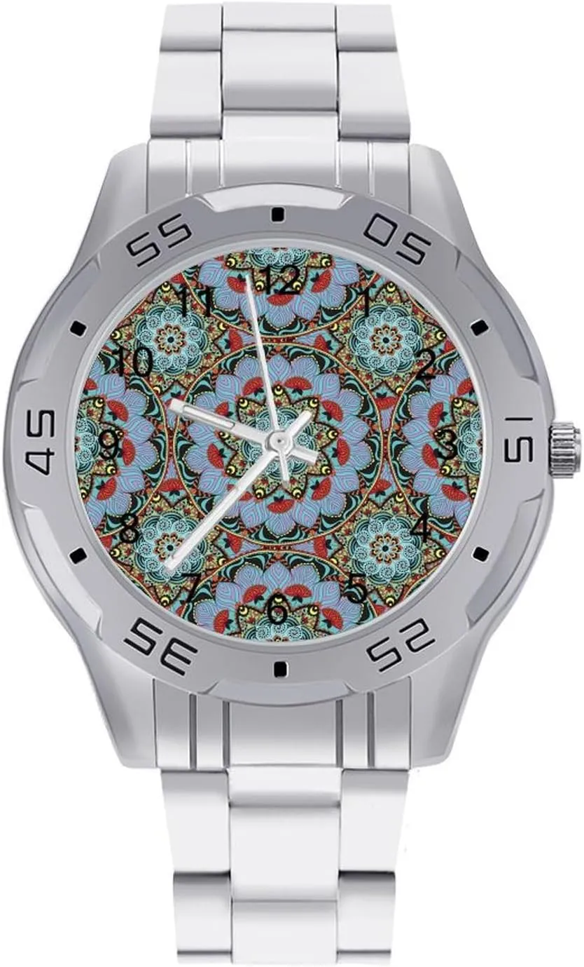 Unique Luxury Work Casual Waterproof Watches Moroccan Mosaic Circle Flower Simple Stainless Steel Band Business Watch hanker courageous adornment arctic ecosystem Dress Wrist 