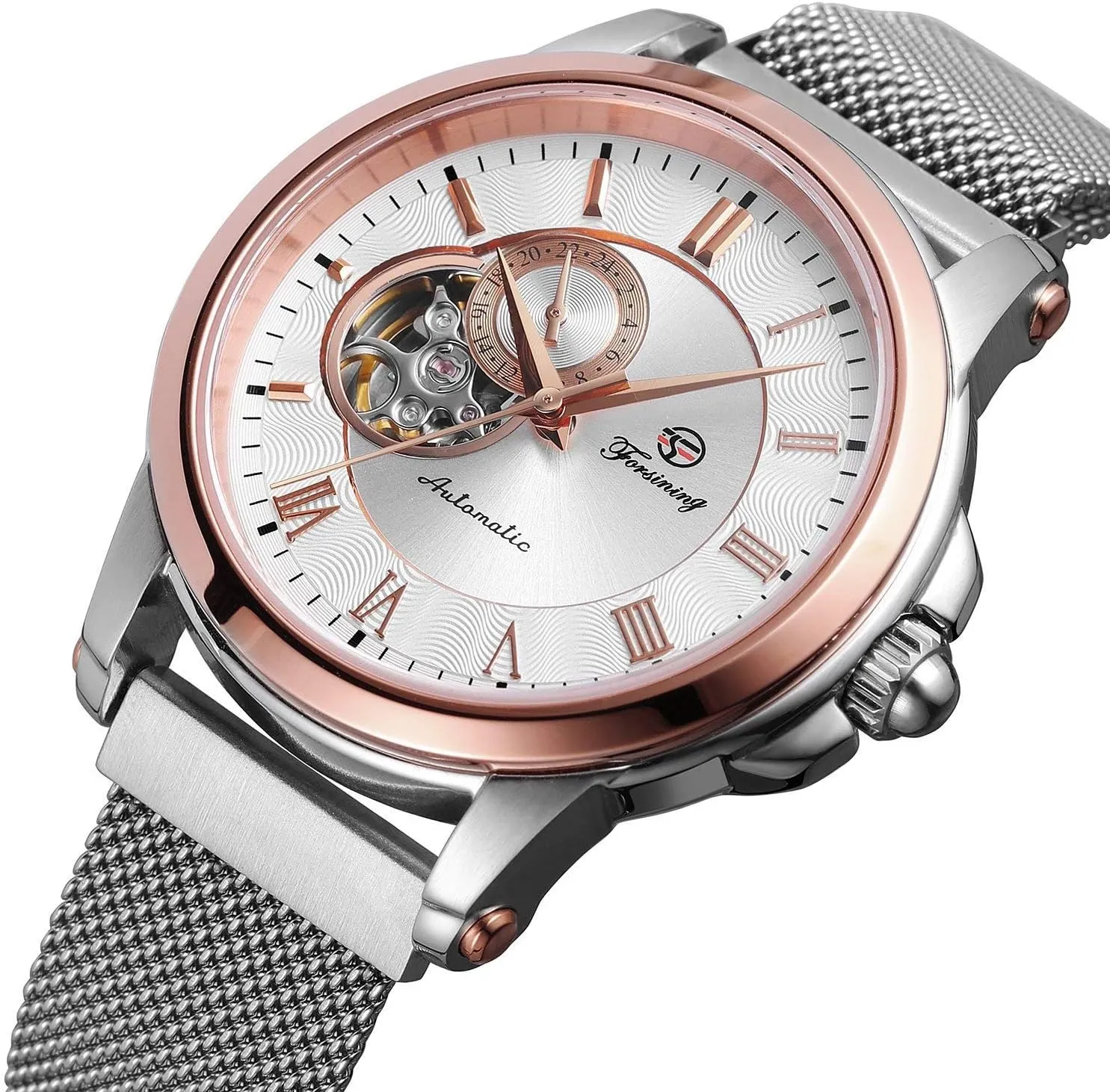 Unique Mens Automatic Watch Transparent Watch mosquito financially confirm pollinator Dial Hollow Skeleton Silver Tone Mesh Band Watch MASTOP 