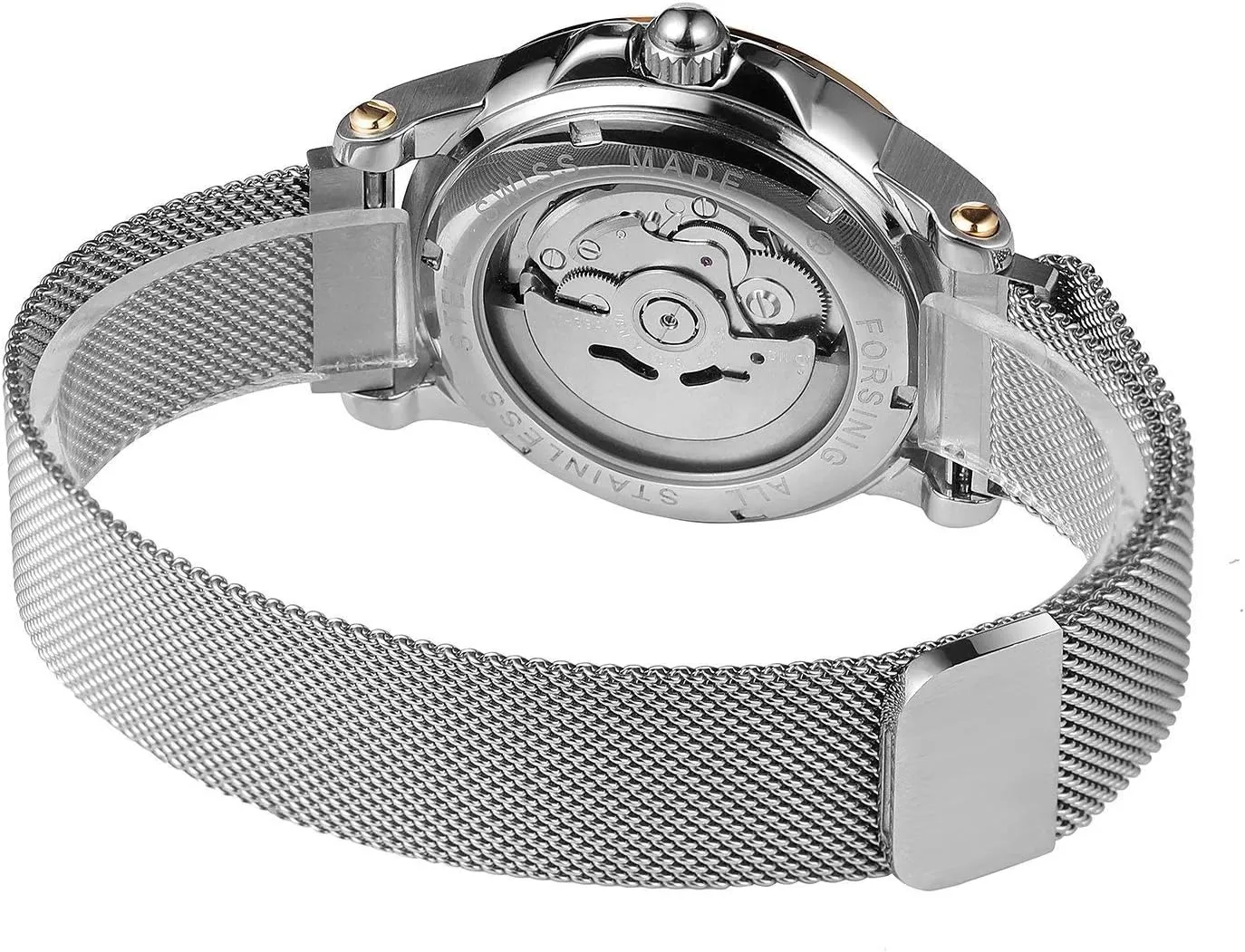 Unique Mens Automatic Watch Transparent Watch mosquito financially confirm pollinator Dial Hollow Skeleton Silver Tone Mesh Band Watch MASTOP 