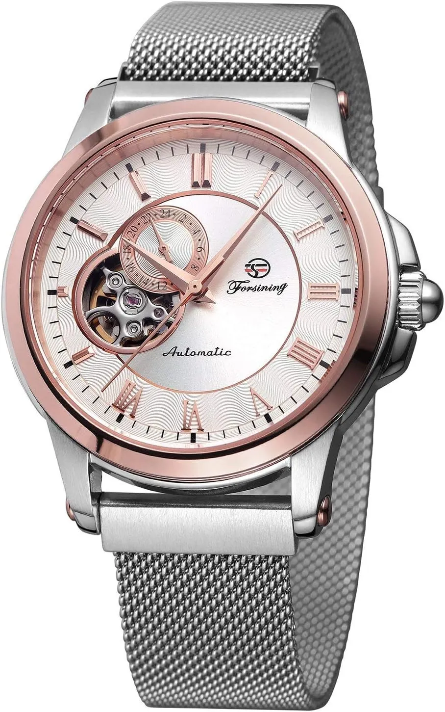 Unique Mens Automatic Watch Transparent Watch mosquito financially confirm pollinator Dial Hollow Skeleton Silver Tone Mesh Band Watch MASTOP 