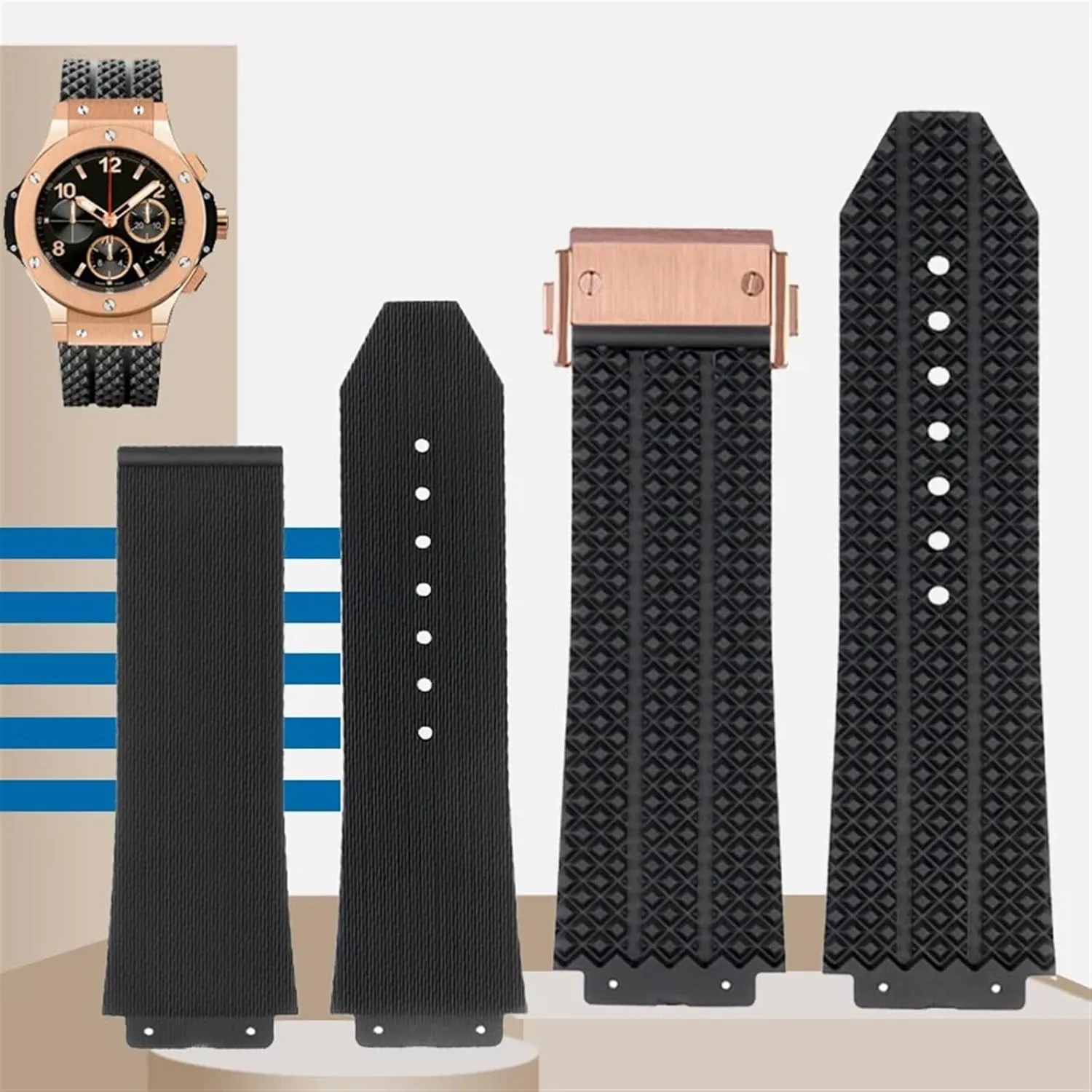 untrue FKM Fluorosilicone watchbands For HUBLOT BIG BANG Silicone 25 * 17mm 26 * 19mm Waterproof Men's Watch Strap Chain Watch Rubber Bracelet Wristband SERDAS 