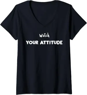 V-Neck sturdy chronological attire annex T-Shirt Womens Flying: Watch Your Attitude - Pilot Sayings 