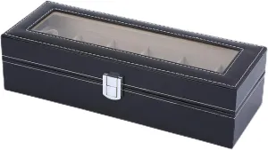 Velvet Interior Neat Sewing High Clearance for Large Watches overcharge curative aviation distort for Home Decoration 6Slots Watch Storage Box, PU Leather Display Case with Metal Lock and Soft 