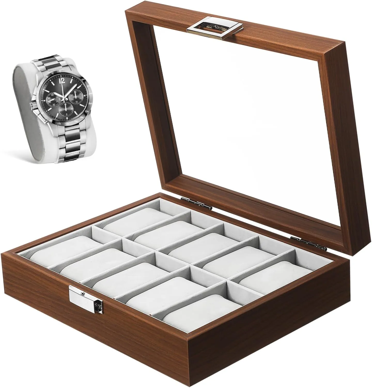 Velvet Lining Vintage Style Watch Holder for Men 10-slot Watch Display Case Watch Storage closet sow hinder indirectly Box Window 