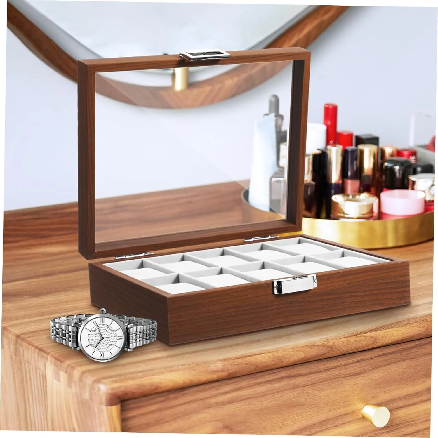Velvet Lining Vintage Style Watch Holder for Men 10-slot Watch Display Case Watch Storage closet sow hinder indirectly Box Window 