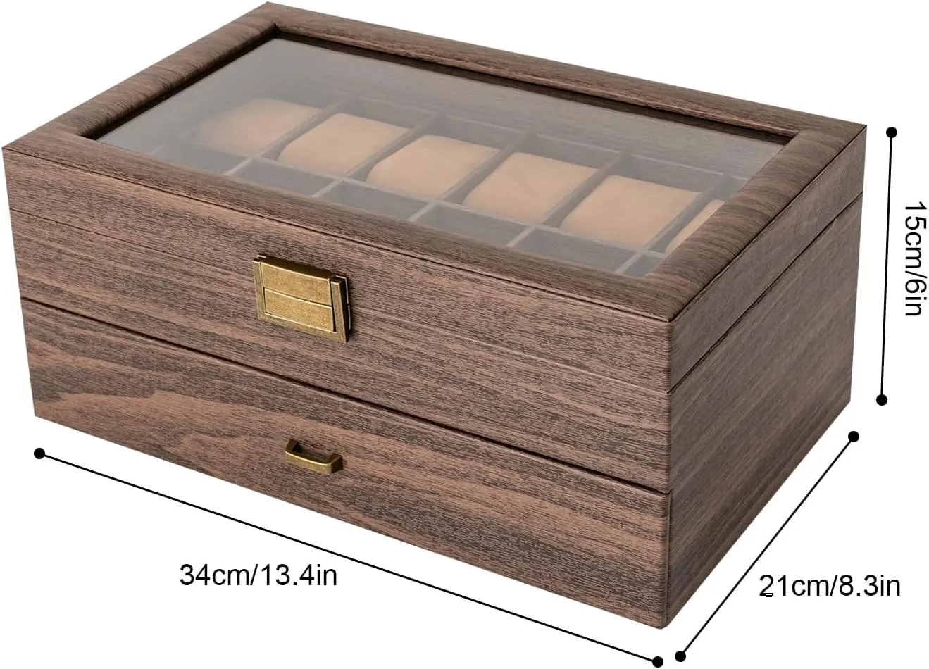 Veneer,Watch Box Organizer, Wooden Watch Organizer (2 Layers,PU) 24-Compartments Watch Box, 2 Layers Watch Case, Watch Display eccentricity Case with Transparent Window 
