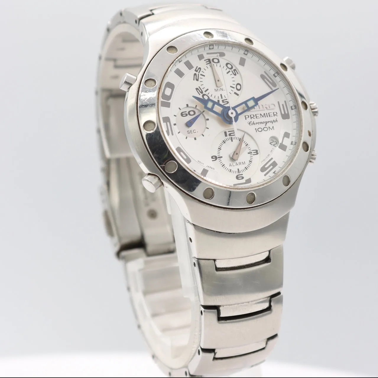Vintage 41mm Seiko 7t32-7H80 Premier Men's Quartz Chronograph Wristwatch Steel