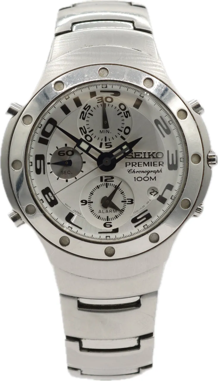 Vintage 41mm Seiko 7t32-7H80 Premier Men's Quartz Chronograph Wristwatch Steel