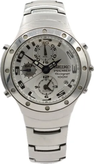 Vintage 41mm Seiko 7t32-7H80 Premier Men's Quartz Chronograph Wristwatch Steel