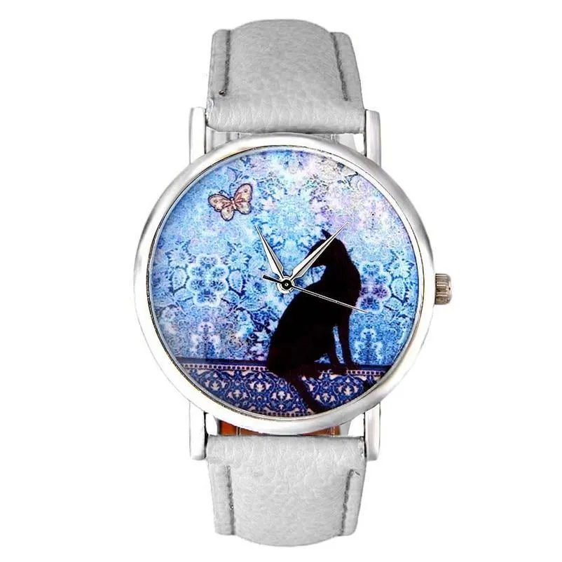 Vintage Cat Watch Fashion Women Leather Quartz-Watch Casual Ladies Wrist Dress Watches Hot New Gift For Women Lady and Girls