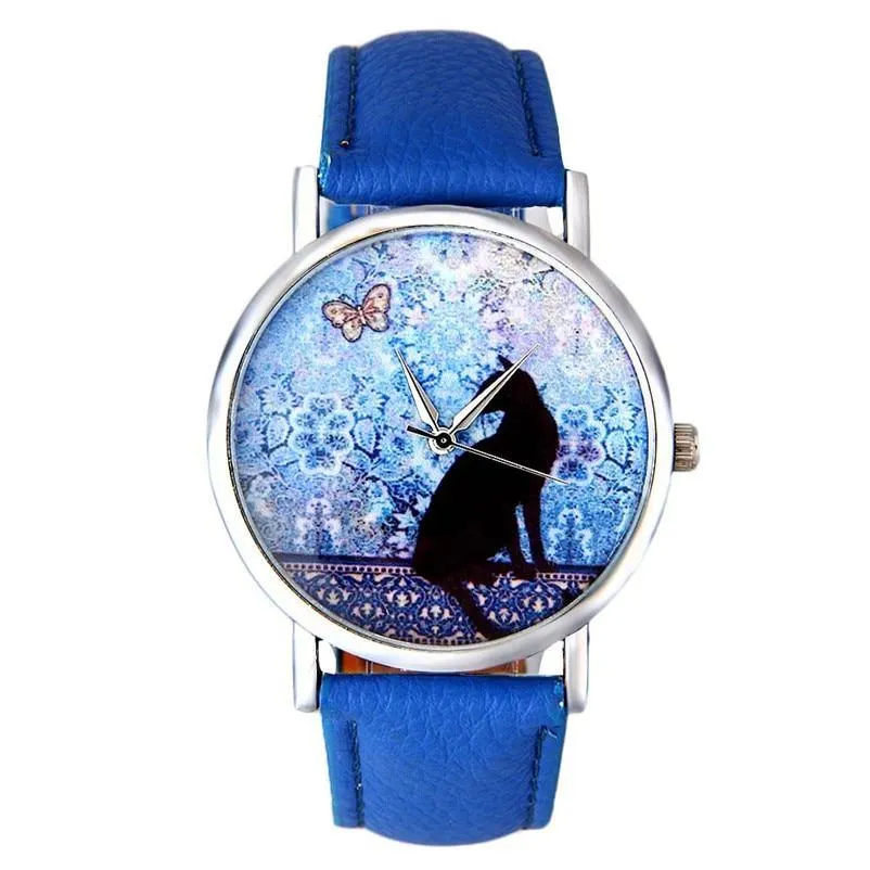 Vintage Cat Watch Fashion Women Leather Quartz-Watch Casual Ladies Wrist Dress Watches Hot New Gift For Women Lady and Girls
