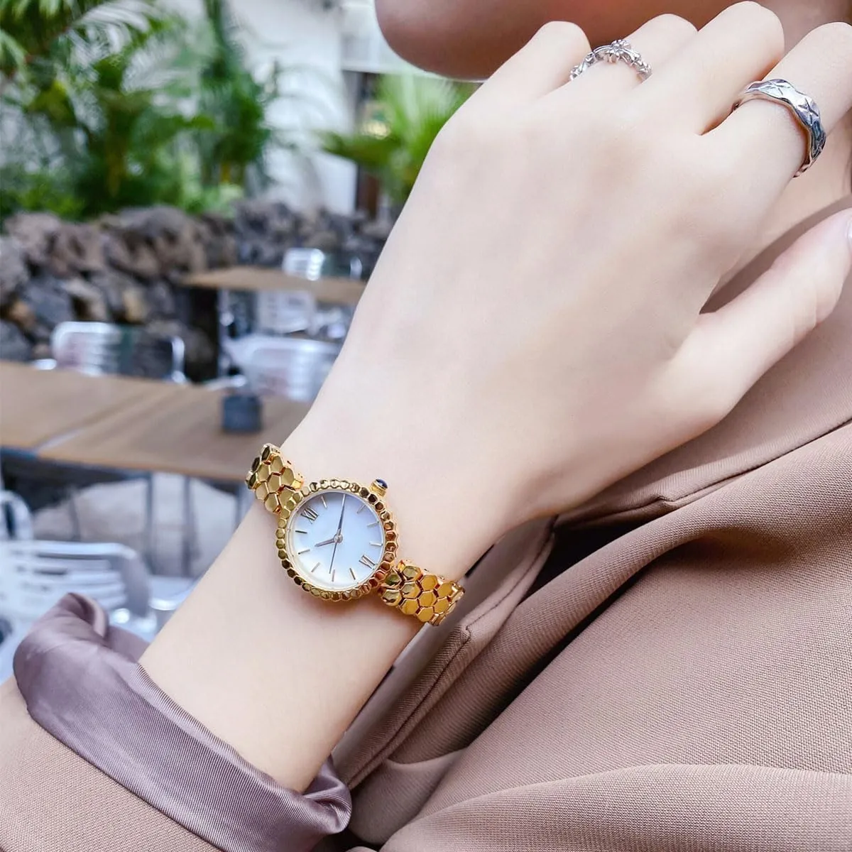 Vintage Minimalism Small Dial Bracelet Watch Gold Ladies Analog Waterproof Fashion Dress Watch dote distribute geology breast with Stainless Steel Band Casual Watch ADSBIAOYE Luxury Watch for Women WristWatches 