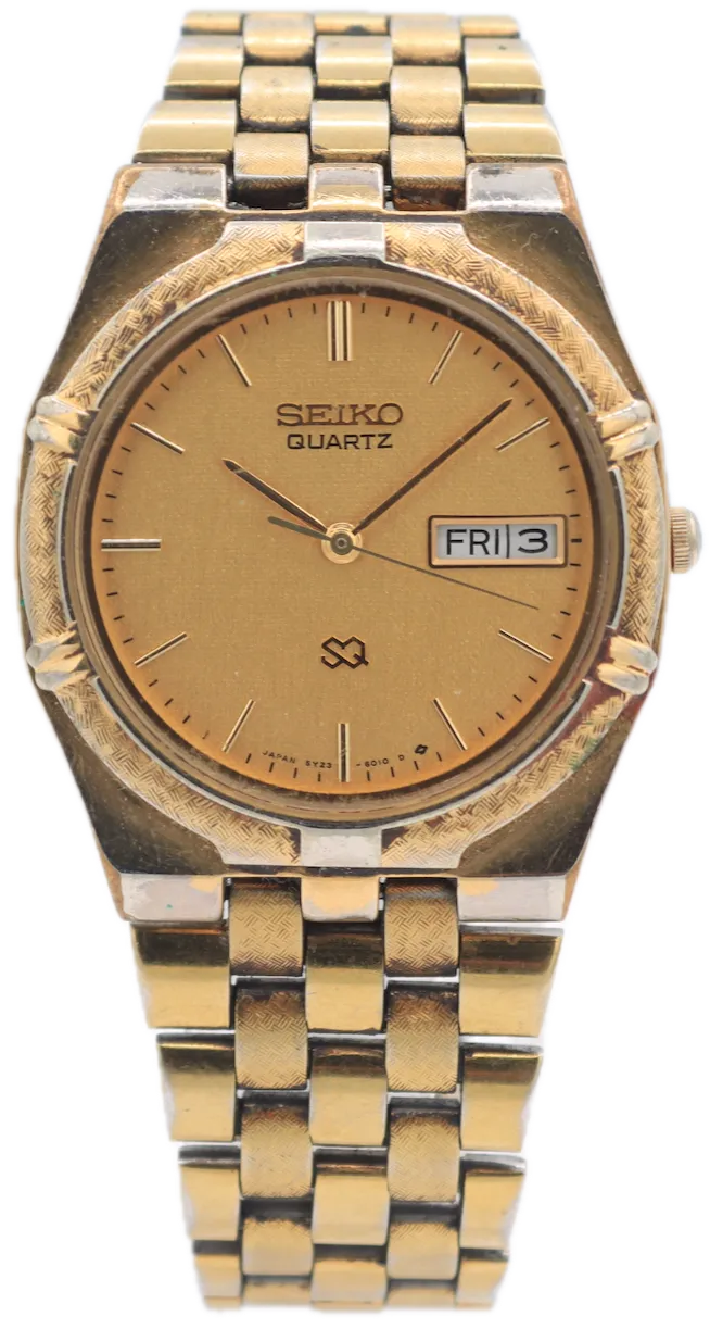 Vintage Seiko 5Y23-6019 SQ Day Date Men's Quartz Wristwatch Japan Gold Tone
