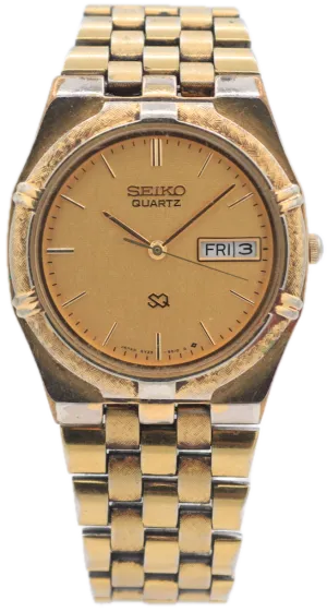 Vintage Seiko 5Y23-6019 SQ Day Date Men's Quartz Wristwatch Japan Gold Tone