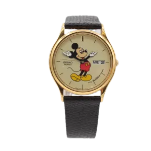 Vintage Seiko 5Y23-7079 Mickey Mouse Men's Quartz Wristwatch Japan Gold Tone