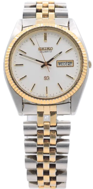 Vintage Seiko 5Y23-8A60 Fluted Day Date Men's Quartz Wristwatch Japan Gold Tone
