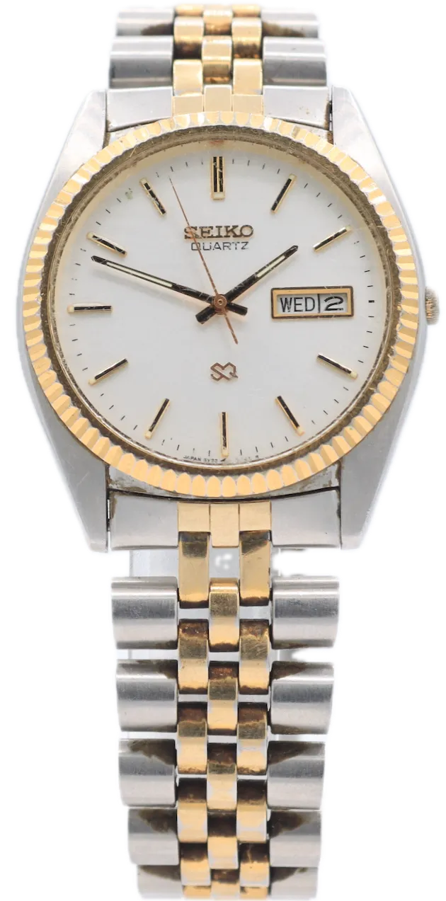 Vintage Seiko 5Y23-8A60 Fluted Day Date Men's Quartz Wristwatch Japan Gold Tone