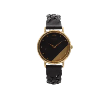 Vintage Seiko 5Y30-600A Black & Gold Dial Men's Quartz Wristwatch Gold Tone