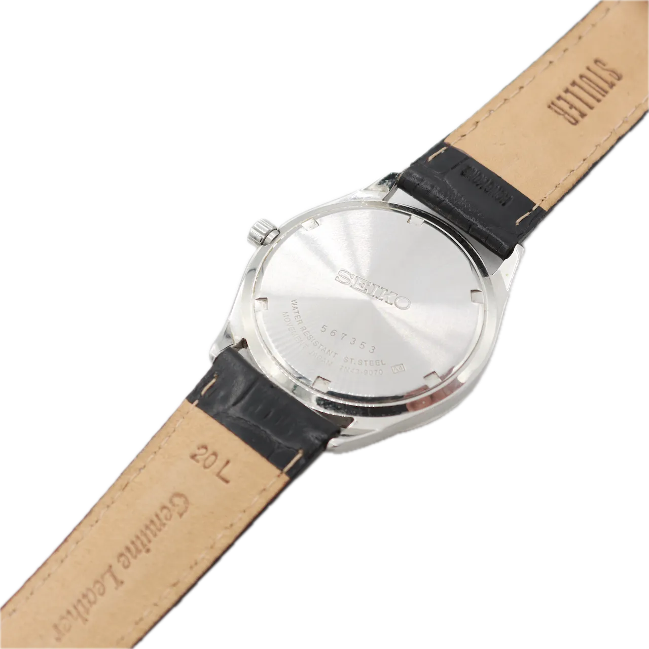 Vintage Seiko 7N43-9070 Black Day Date Men's Quartz Wristwatch Japan Steel