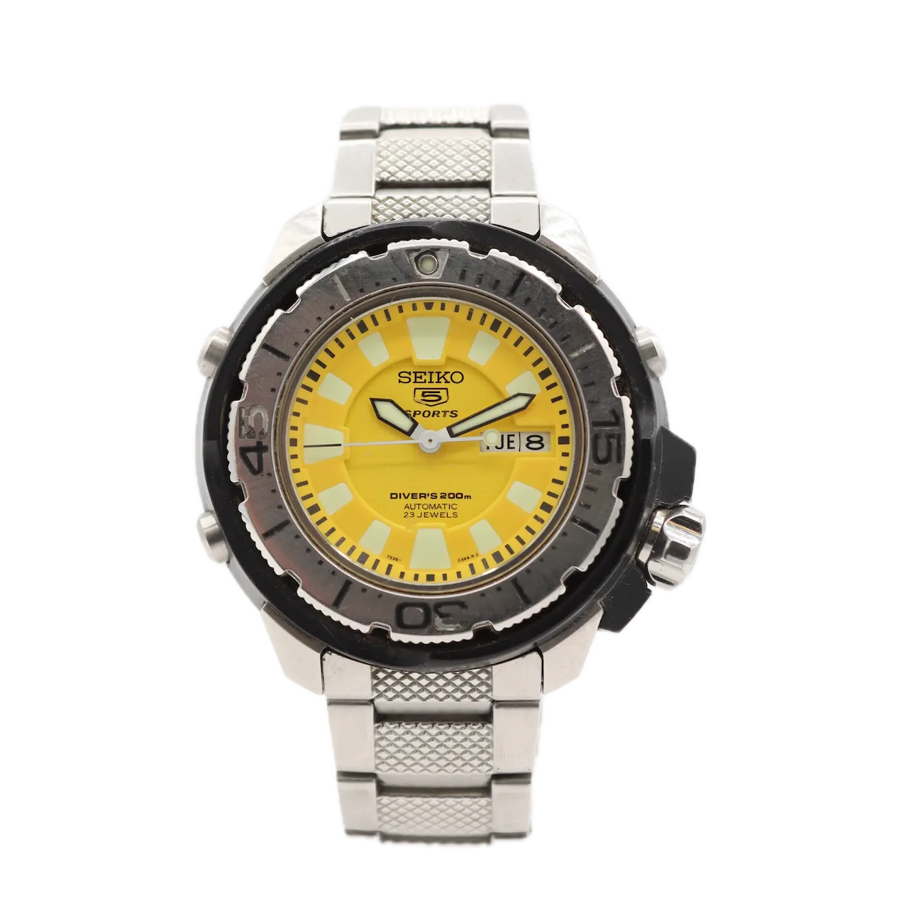 Vintage Seiko 7S36-02SO Sports 5 Yellow Men's Automatic Wristwatch 7S36B Japan