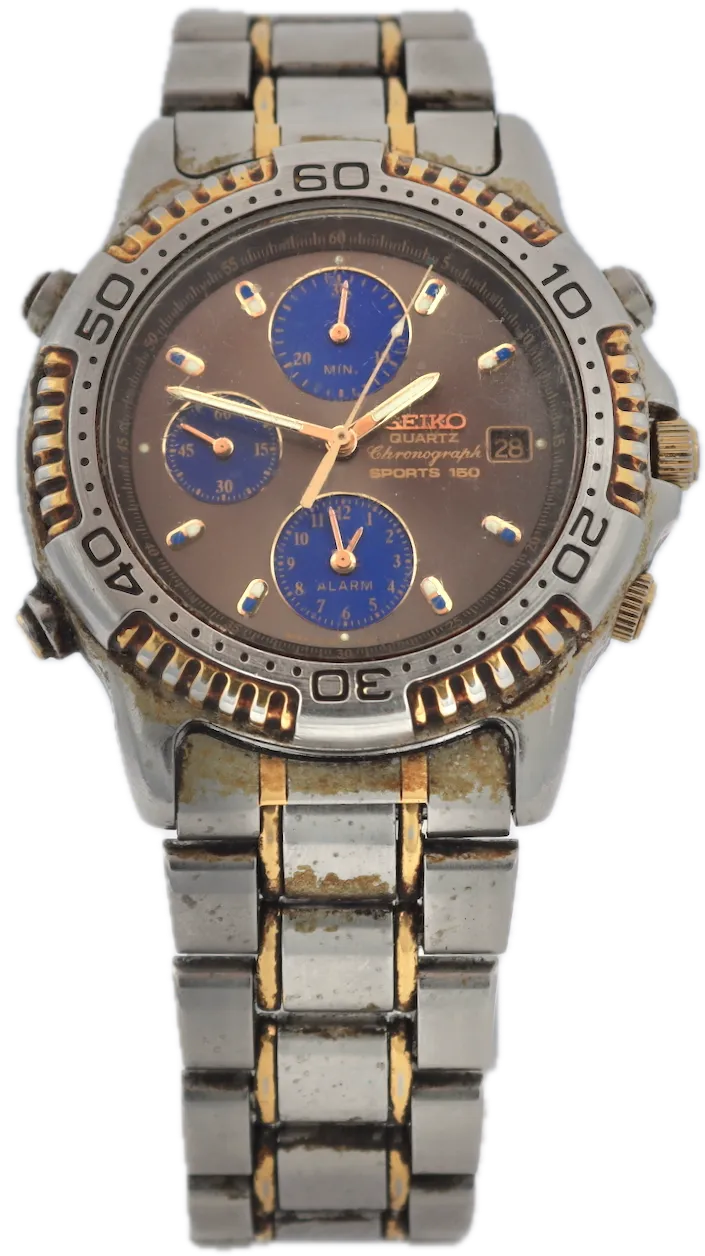 Vintage Seiko 7T32-6C09 Sports 150 Grey Men's Quartz Chronograph Wristwatch