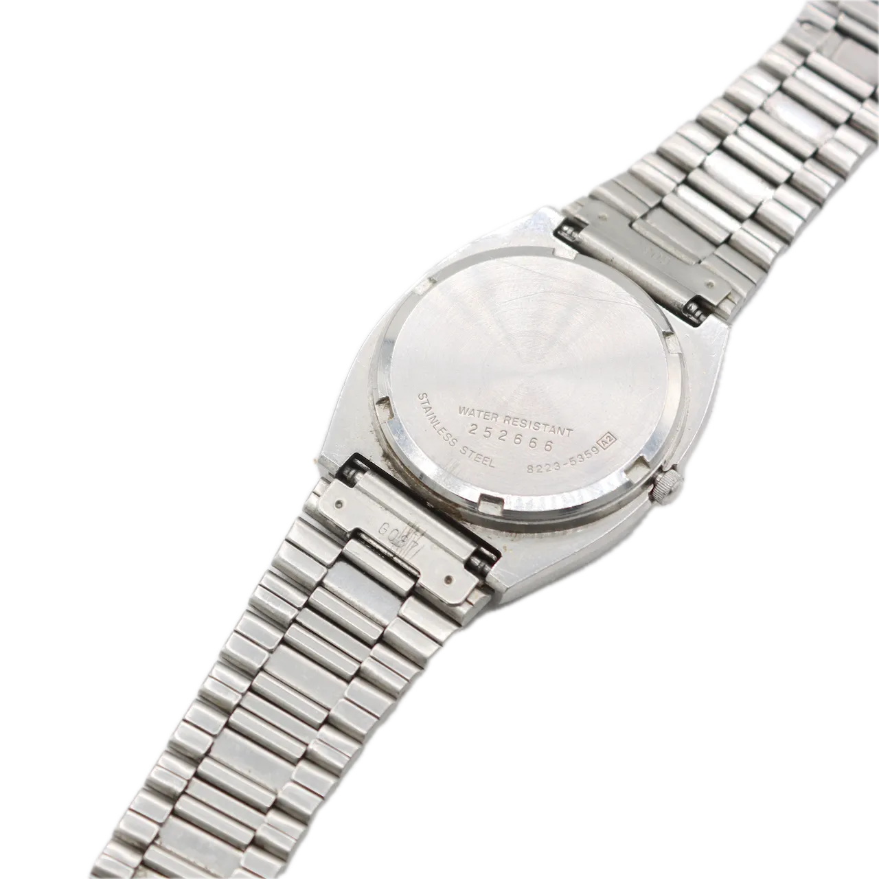 Vintage Seiko 8223-5359 SQ White Day Date Men's Quartz Wristwatch Japan Steel