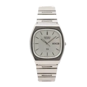 Vintage Seiko 8223-5359 SQ White Day Date Men's Quartz Wristwatch Japan Steel