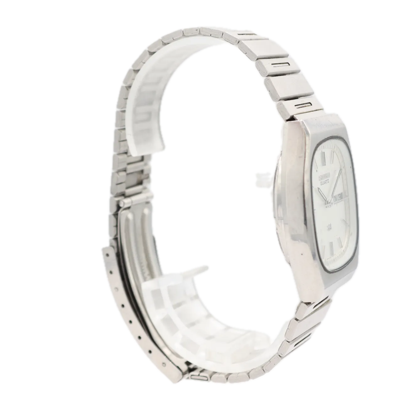 Vintage Seiko 8223-5359 SQ White Day Date Men's Quartz Wristwatch Japan Steel
