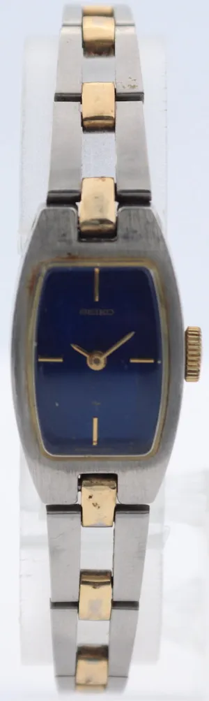 Vintage Seiko Blue Sunburst Two Tone Ladies Mechanical Wristwatch Gold Tone
